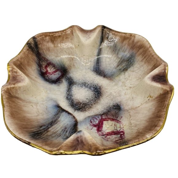 1950 Bay Keramik West Germany 737 Ashtray Trinket Candy Dish MCM Glaze Gold Gilt - Picture 3 of 7